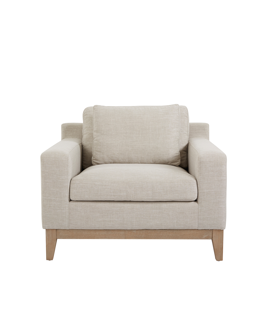 Armchair in Beige Fabric and Leonor Wood