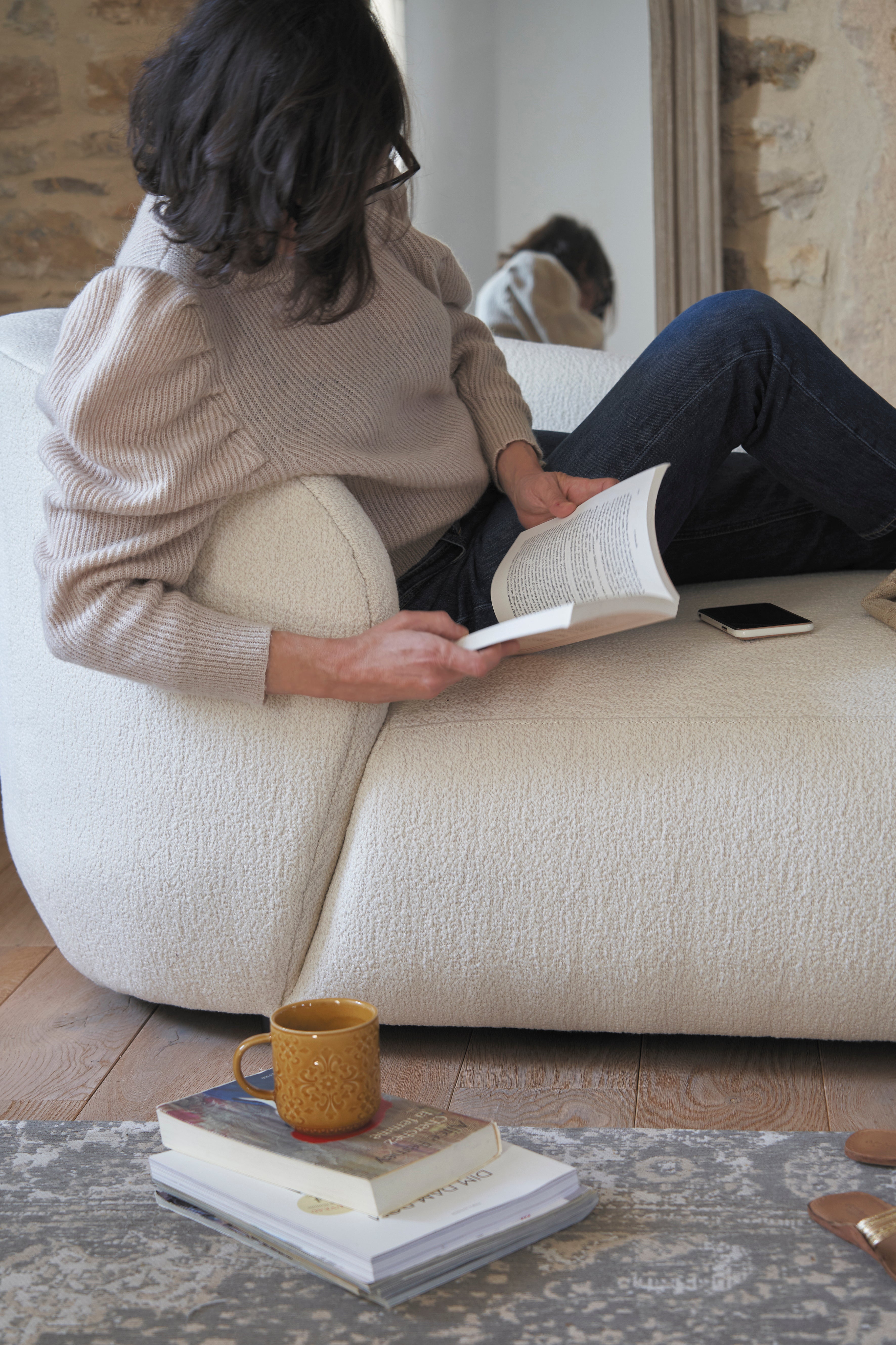 Chaise Lounge em Tecido Bouclé (162cm) Lisete