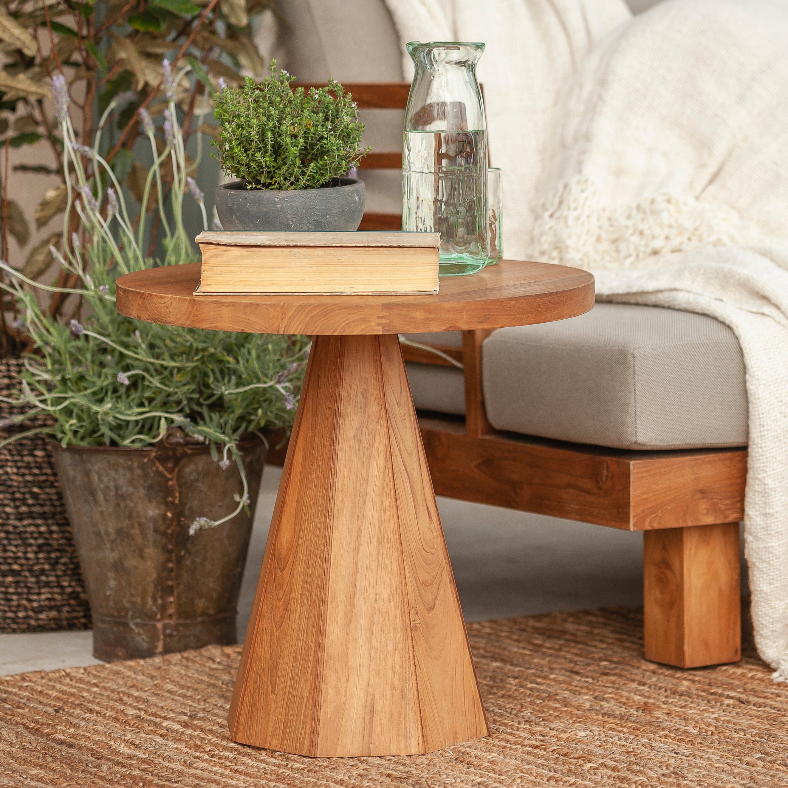 Mesa de Apoio Redonda em Madeira (50cm) Jati