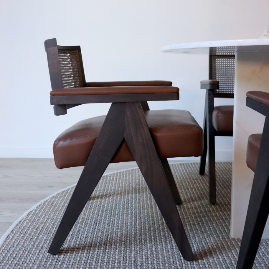 Pierre Dining Chair with Arms in Wood and Rattan