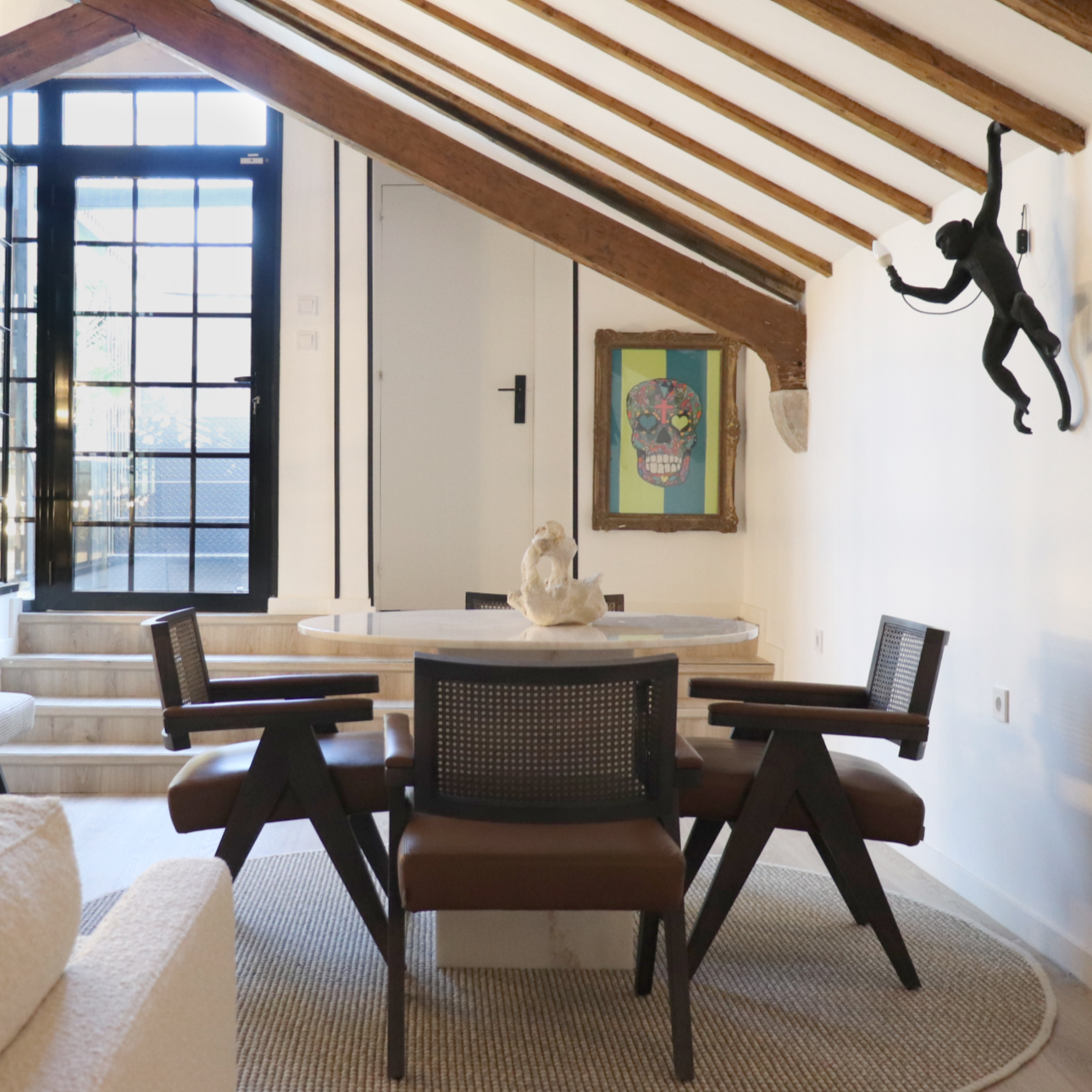 Pierre Dining Chair with Arms in Wood and Rattan