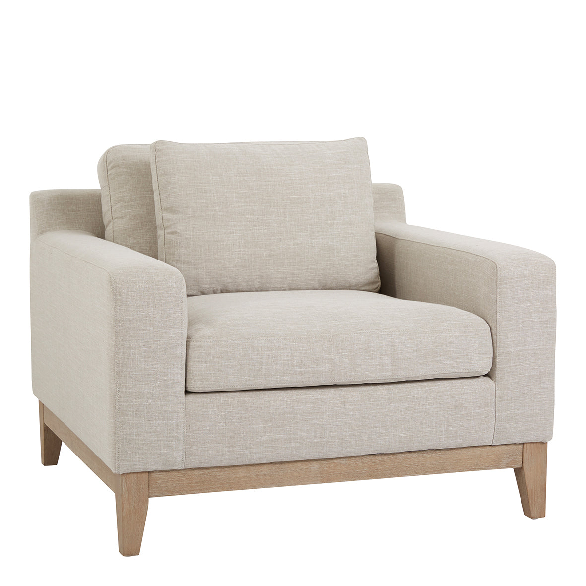 Armchair in Beige Fabric and Leonor Wood