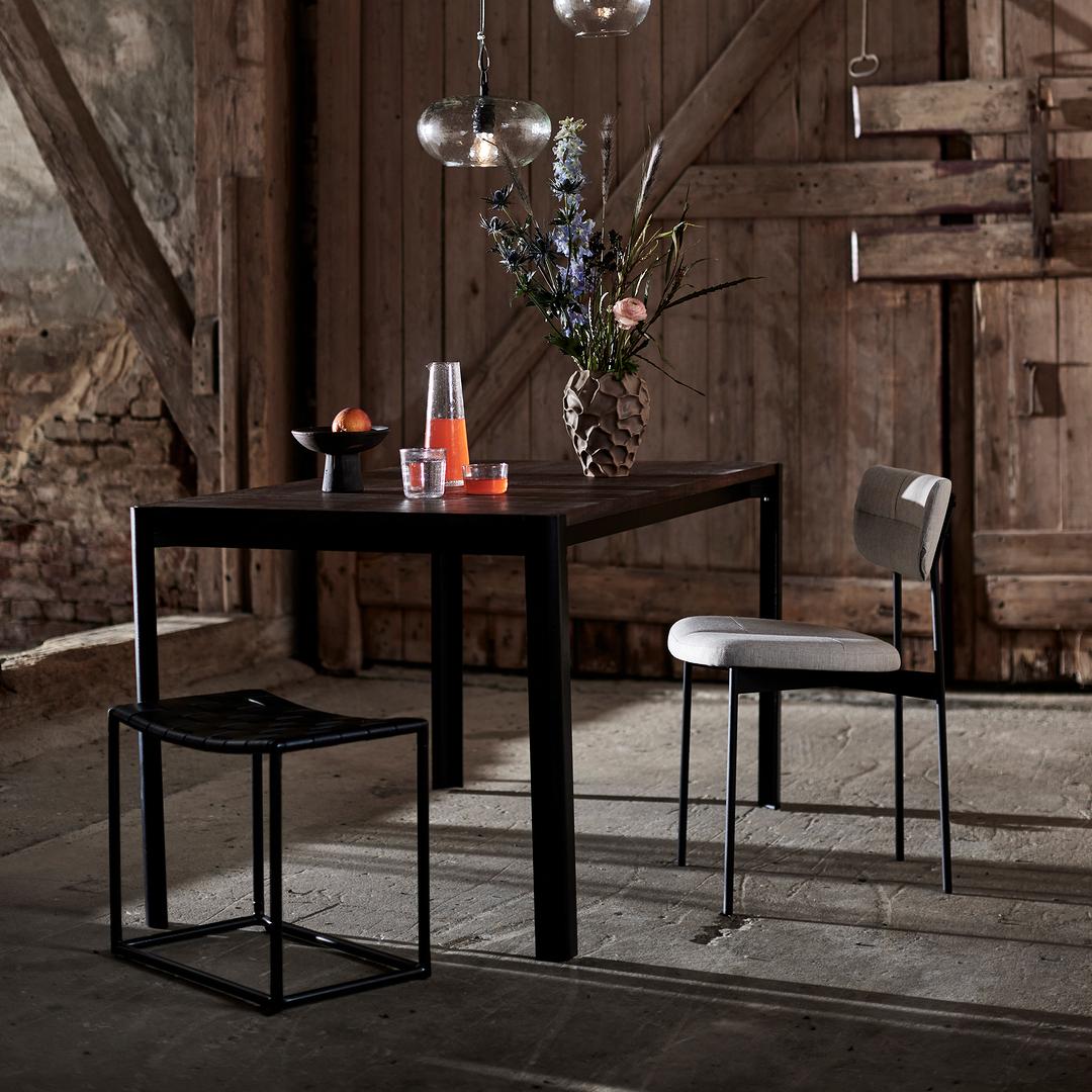 Chair in Wood and Tetra Grey Fabric