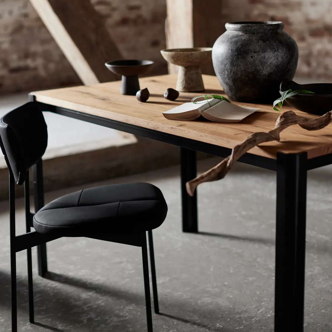 Chair in Wood and Tetra Grey Fabric