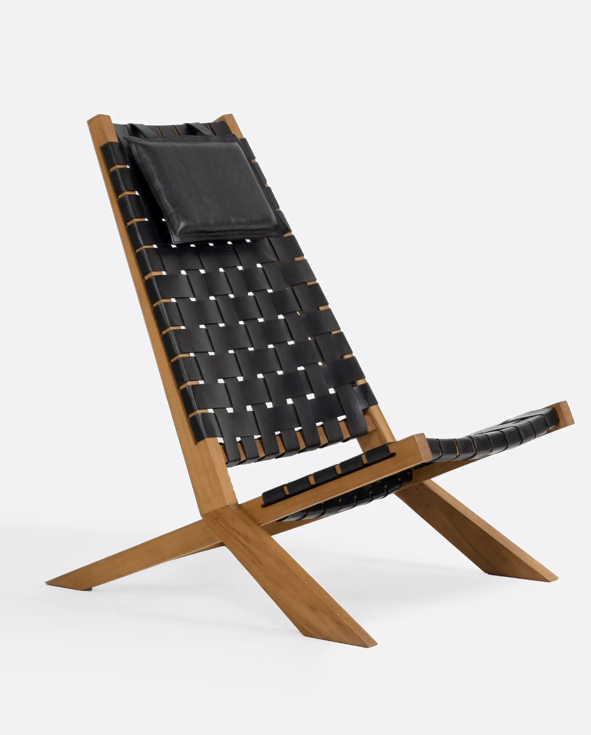 Teak Wood and Waggai Leather Armchair