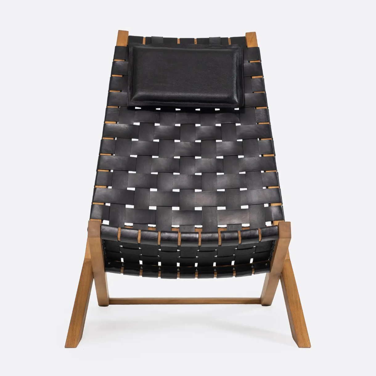Teak Wood and Waggai Leather Armchair