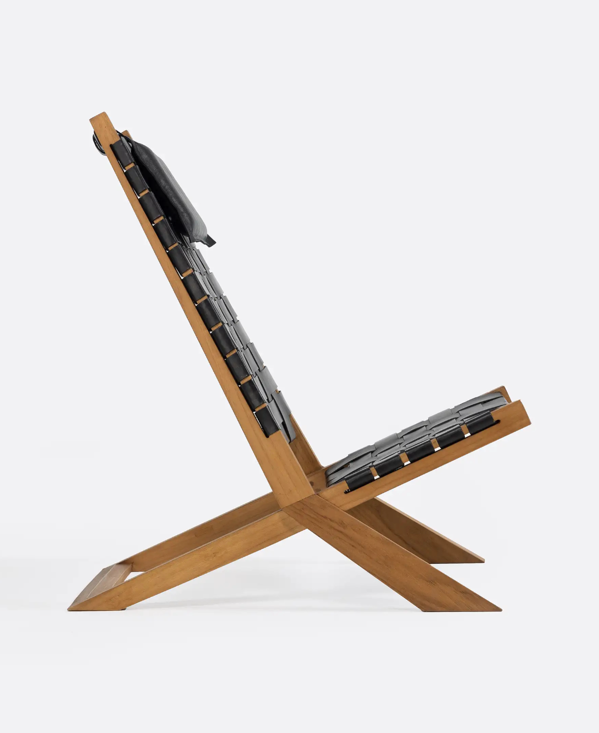 Teak Wood and Waggai Leather Armchair