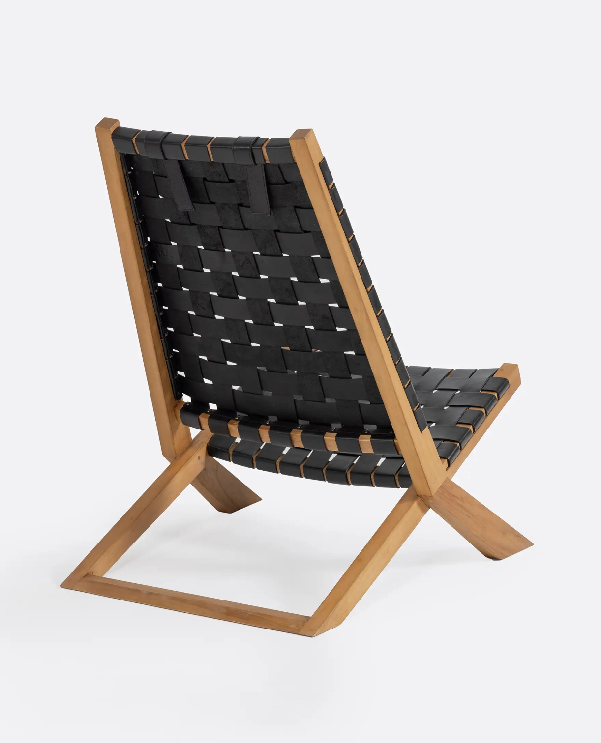 Teak Wood and Waggai Leather Armchair