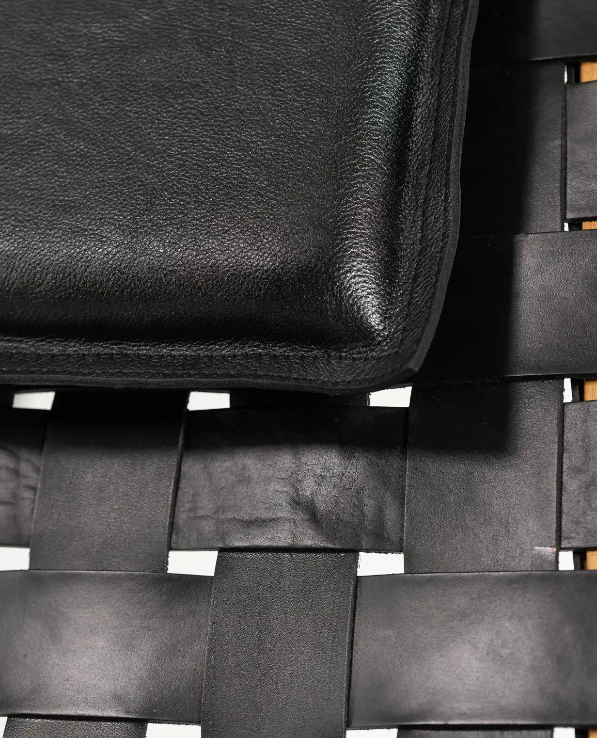 Teak Wood and Waggai Leather Armchair