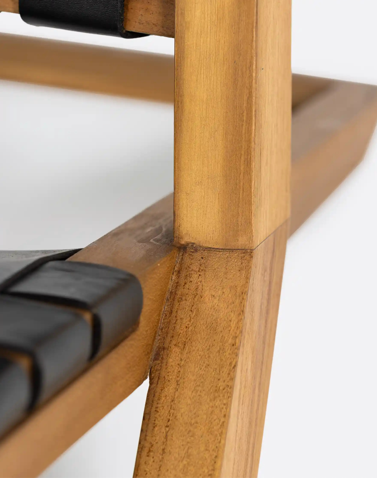 Teak Wood and Waggai Leather Armchair